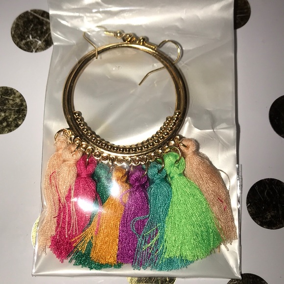 Jewelry | Multi Color Hoop Drop Tassel Fringe Earrings New | Poshmark
